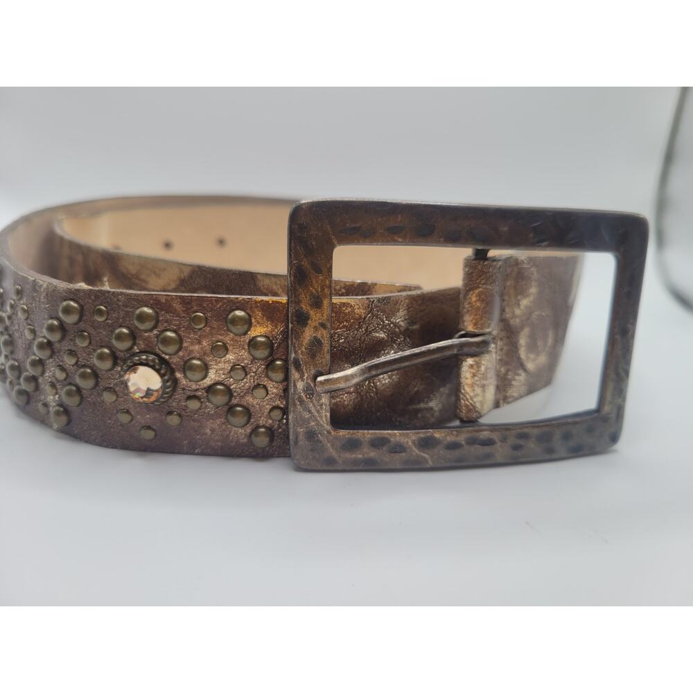 Streets Ahead Womens Belt Brown Gold Leather Embellished Brass Sequins Western M